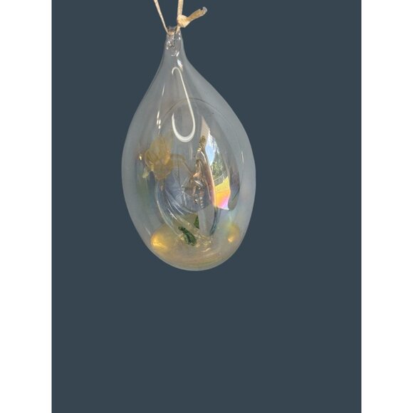 Handcrafted Glass Hummingbird & Flower Teardrop Diorama Ornament With Ribbon - Picture 3 of 7